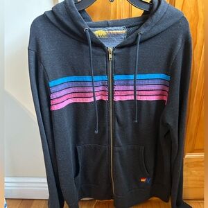 AVIATOR NATION 5 STRIPE ZIP UP HOODIE - CHARCOAL